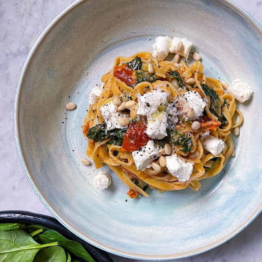 Goat cheese & spinach tagliatelle