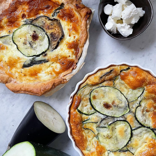 Eggplant, zucchini & goat cheese quiche