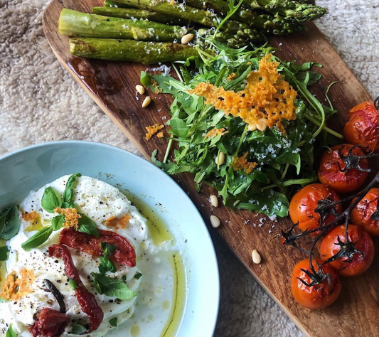 Mozzarella with seasonal grilled veggies