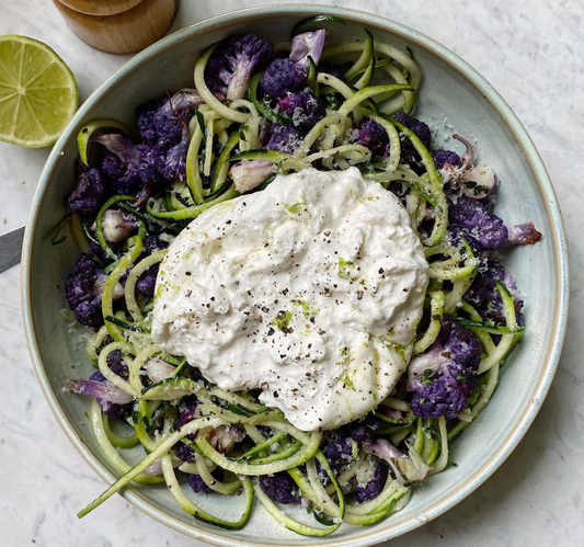 Purple cauliflower zucchini spaghetti