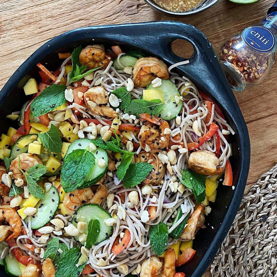 Peanut & shrimp soba noodle salad