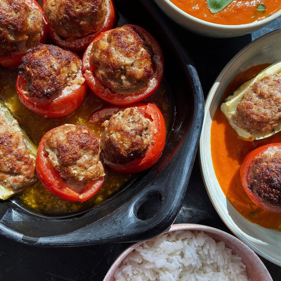 Minced meat stuffed tomatoes & zucchini