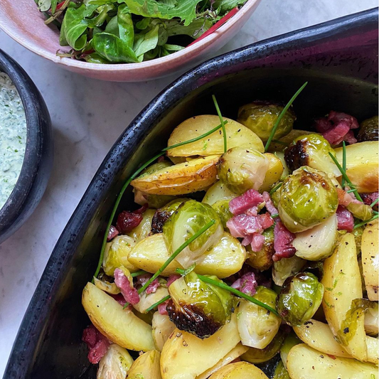 Oven roasted brussels sprouts w/ bacon