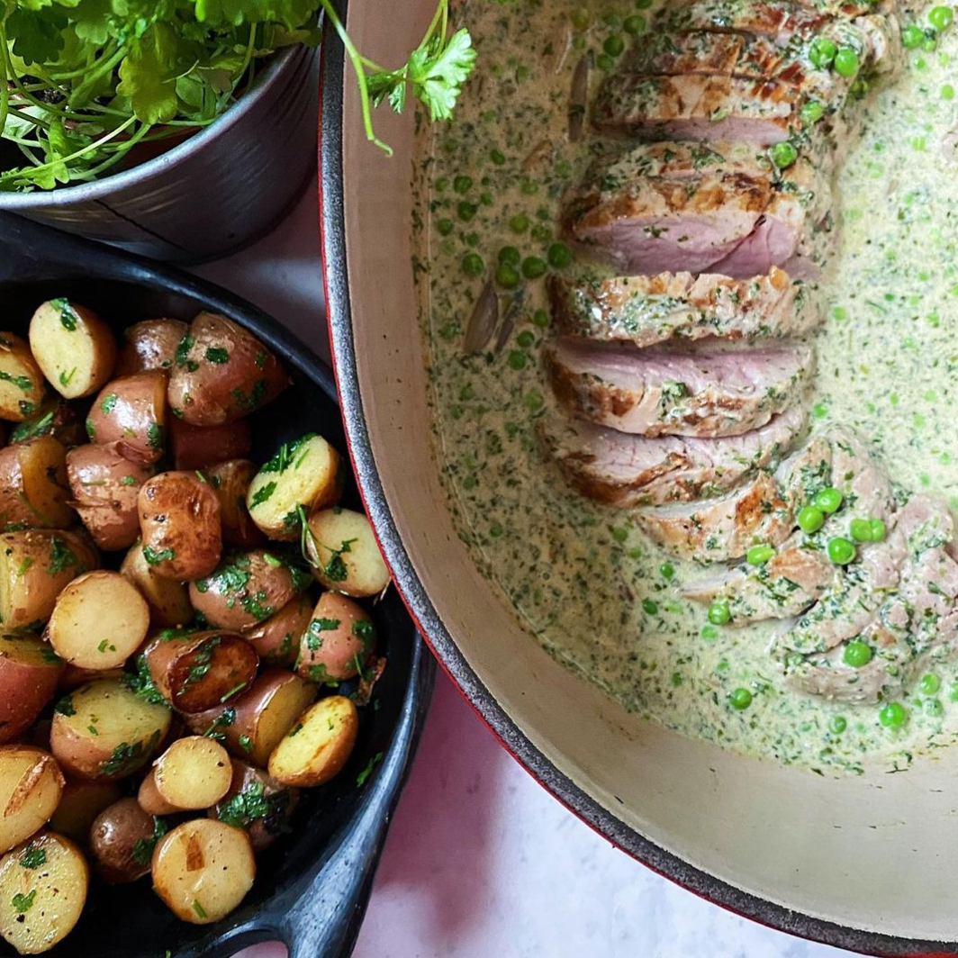 Creamy chervil Brasvar pork tenderloin