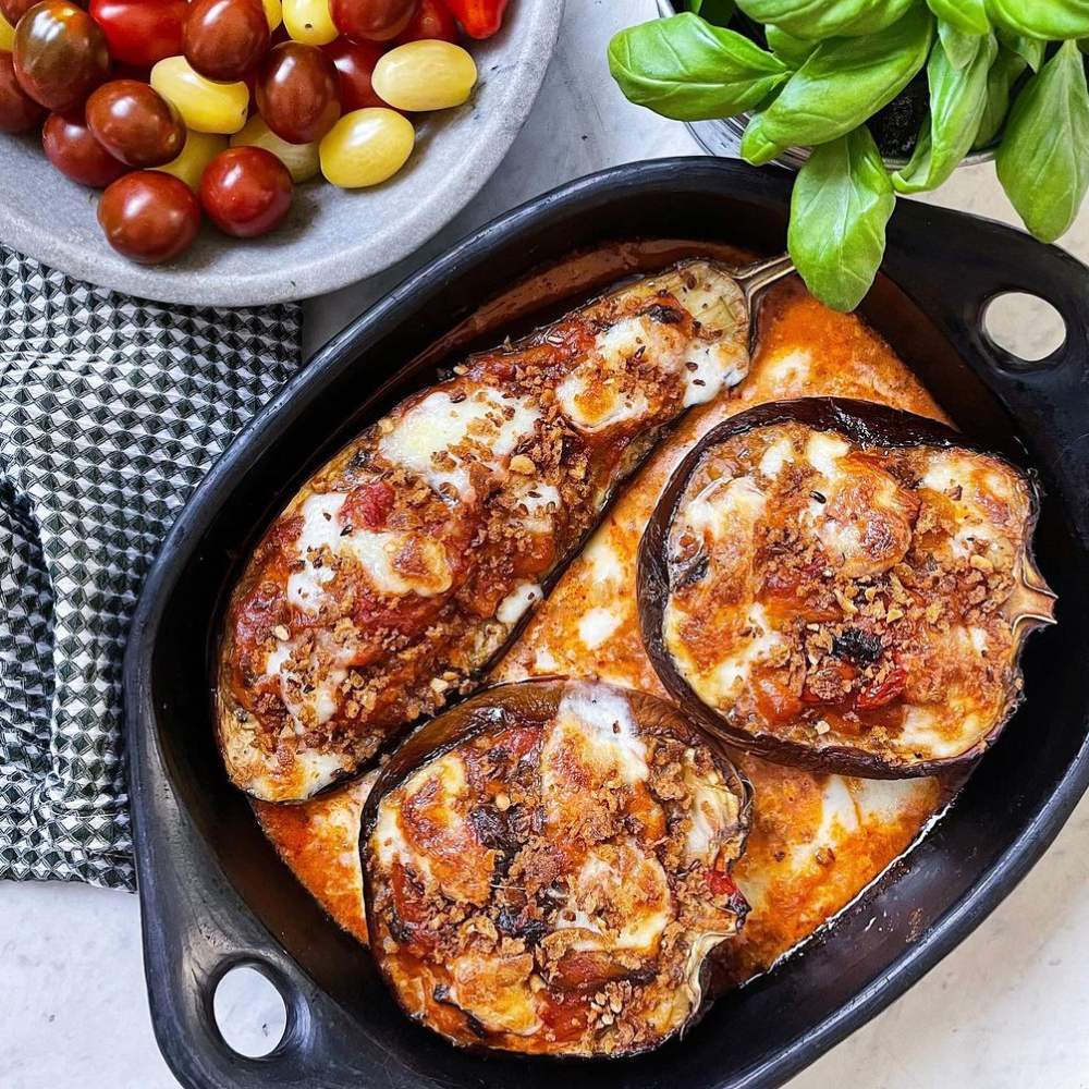 Stuffed eggplant parmigianna