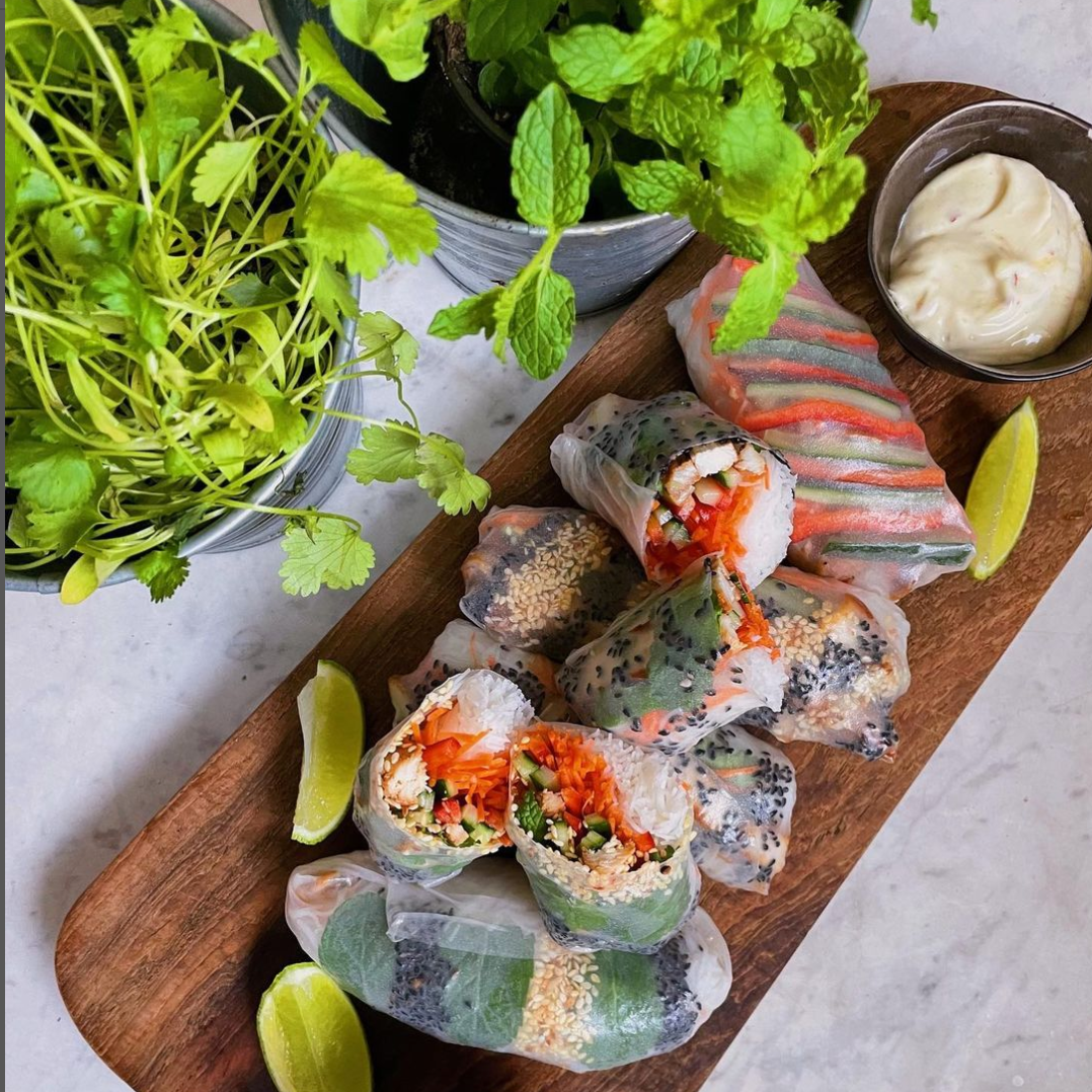 Marinated chicken summer rolls