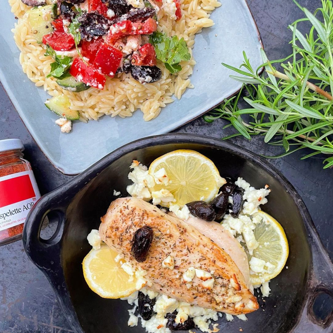 Oregano chicken w/ greek salad orzo