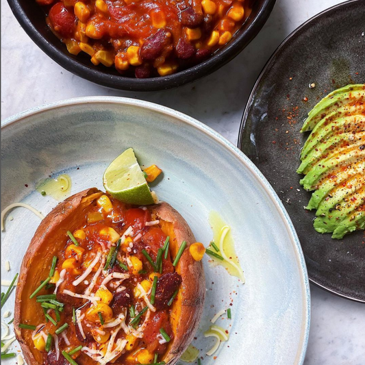 Chili sin carne loaded sweet potato