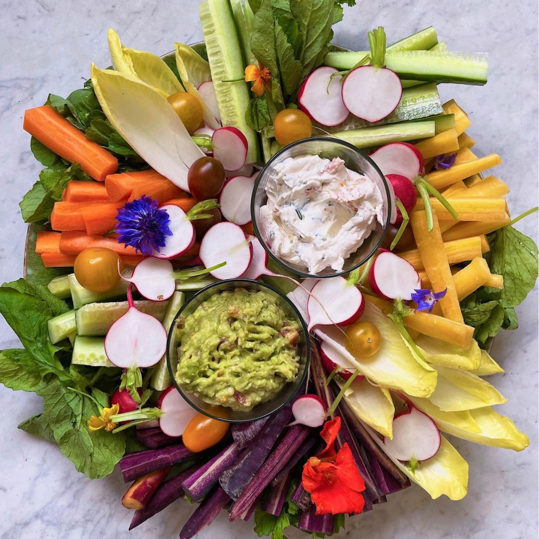 Crudités with a goat cheese dip & guacamole