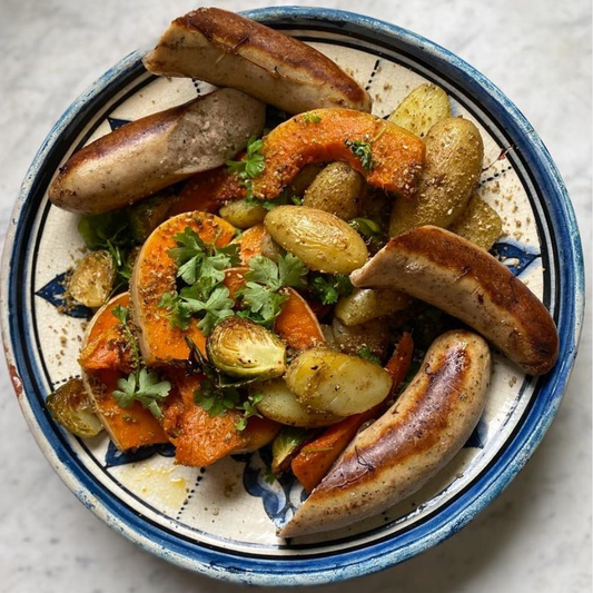 Boudin, pumpkin and brussels sprouts