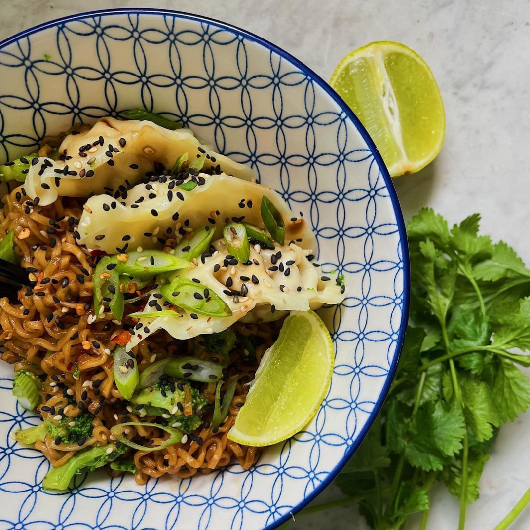 Soy sauce noodles w/ dumplings