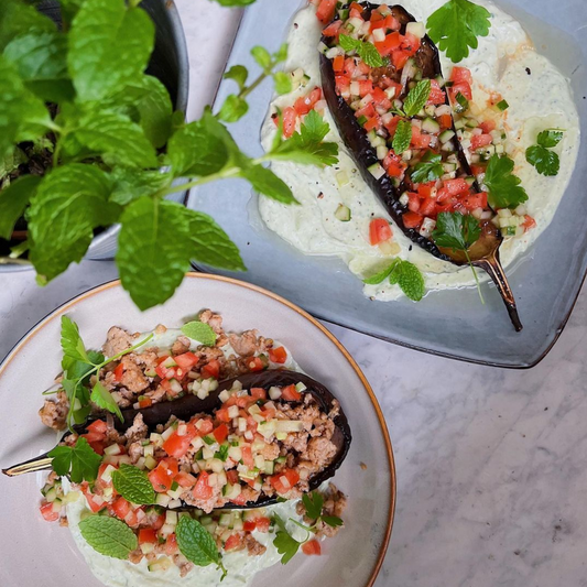 Eggplant with minced meat topping