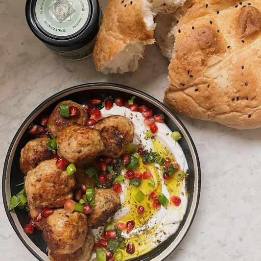 Middle-eastern inspired meatballs w/ labne