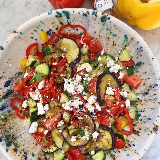 Greek salad with eggplant