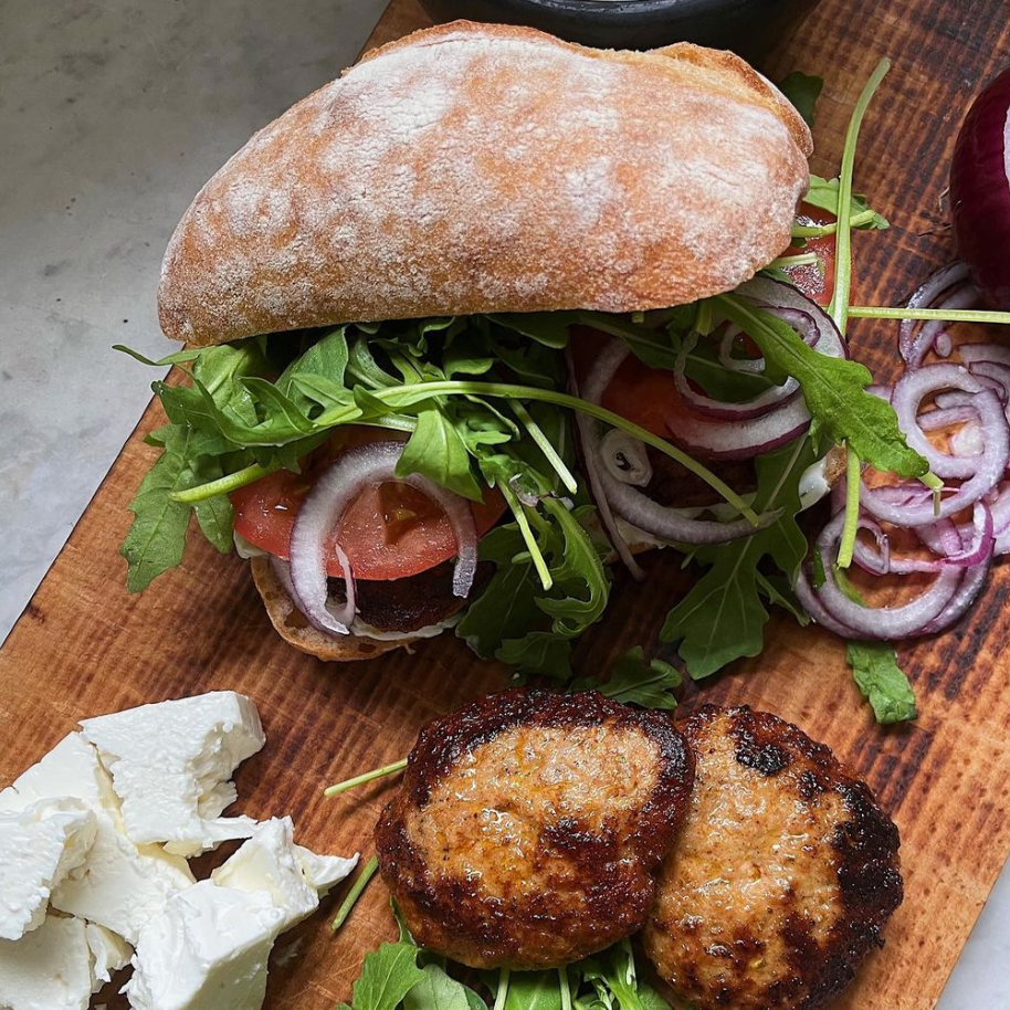 Lamb burger with a feta sauce