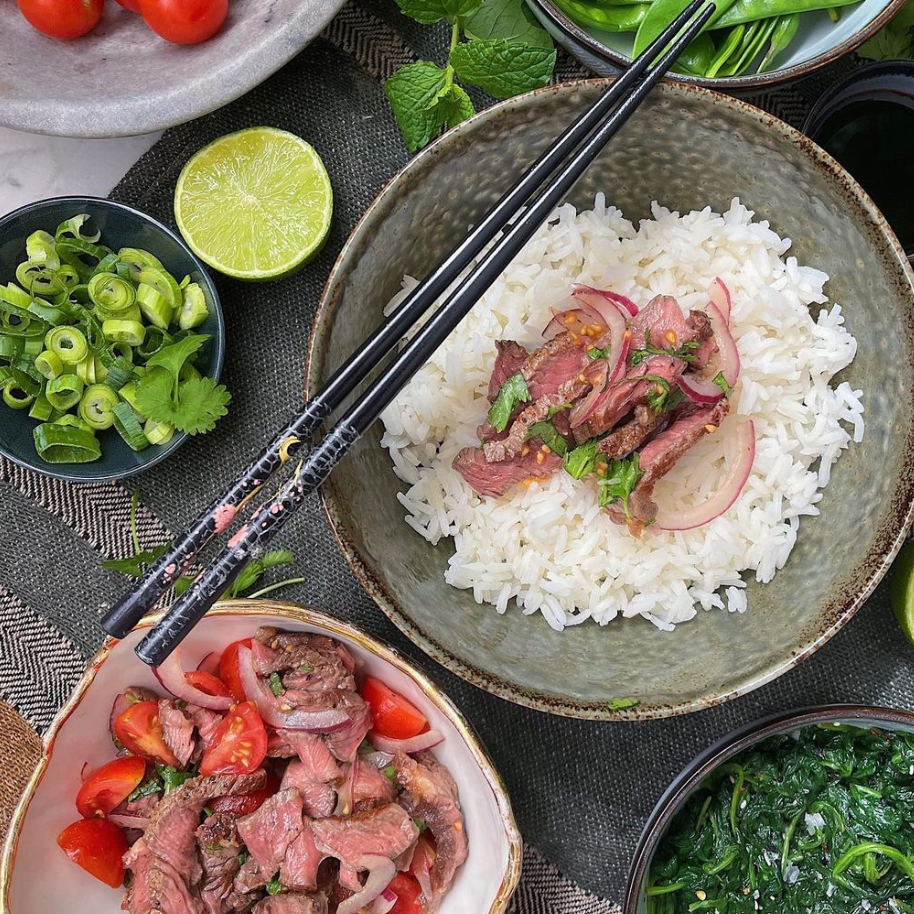 Thai beef rice bowl